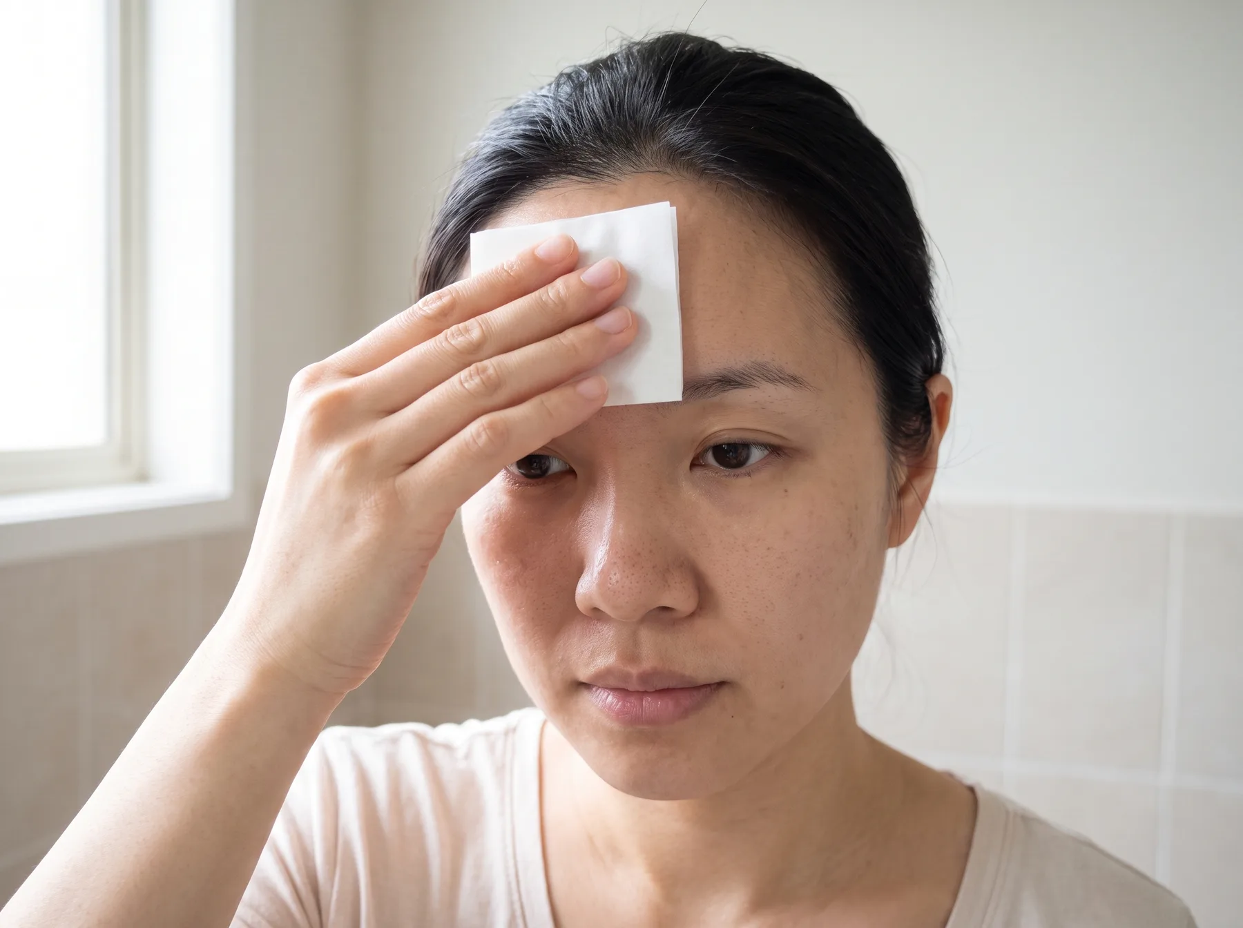 A close portrait, bare skin with no makeup, texture and pores visible