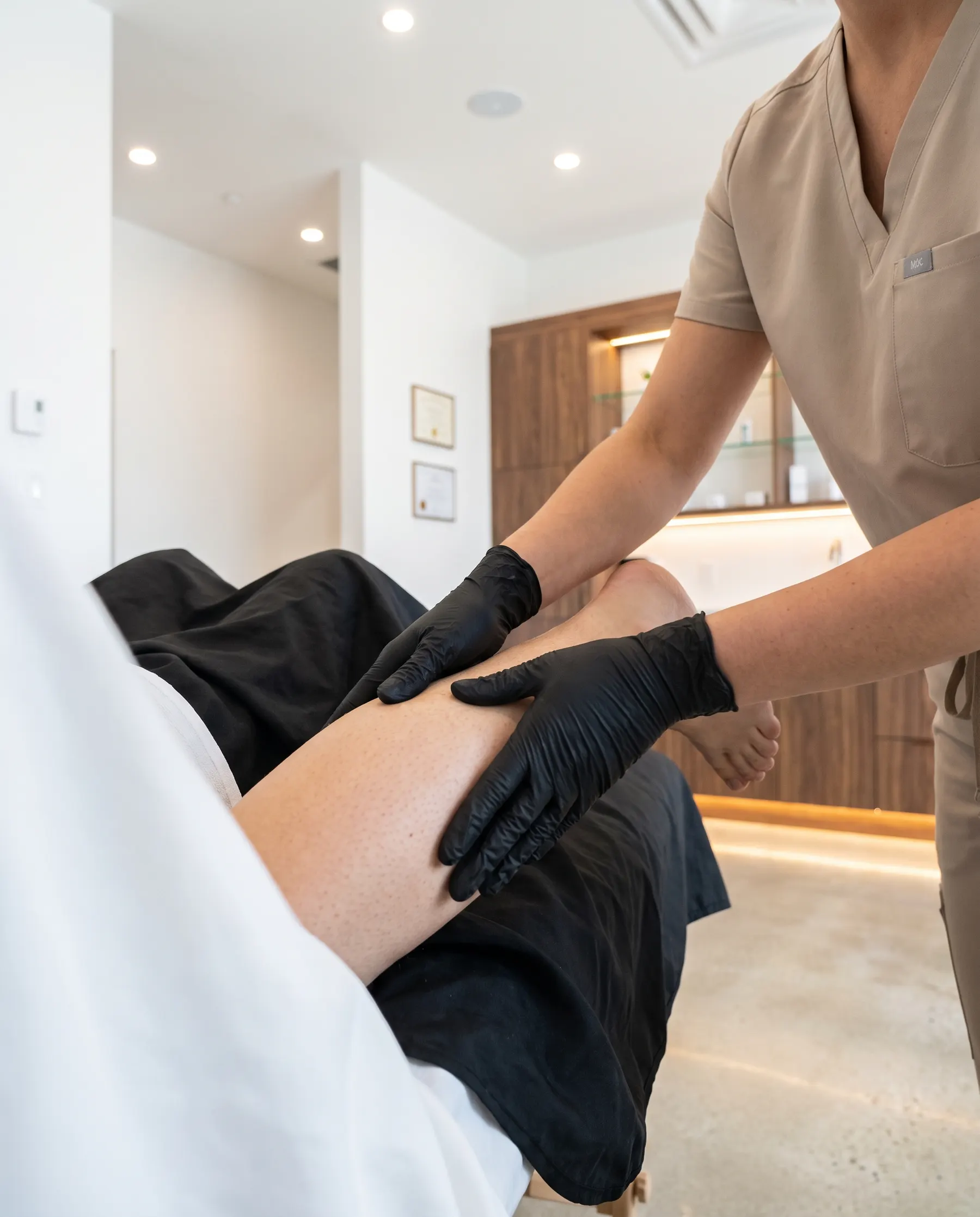 A slow stroke up the calf, from ankle to knee