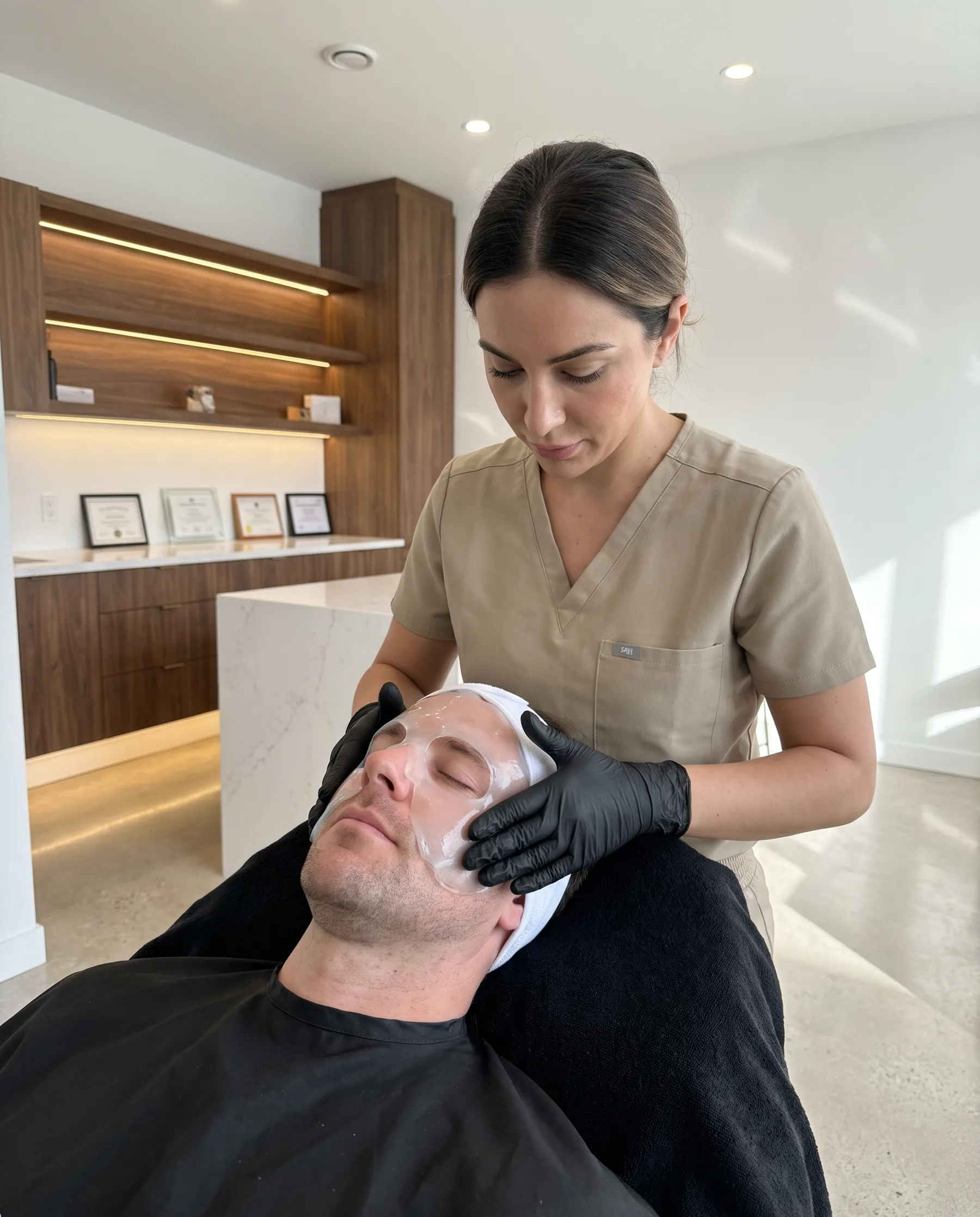Compresse apaisante posee sur le visage d'un homme