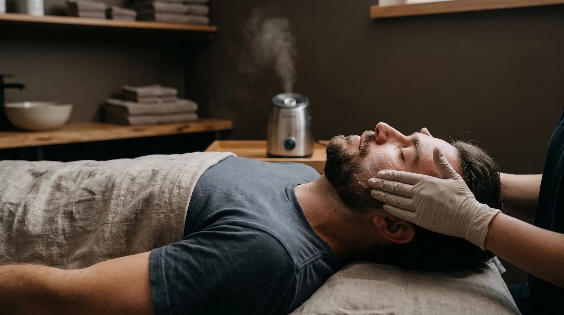 A facial for men, in the treatment room