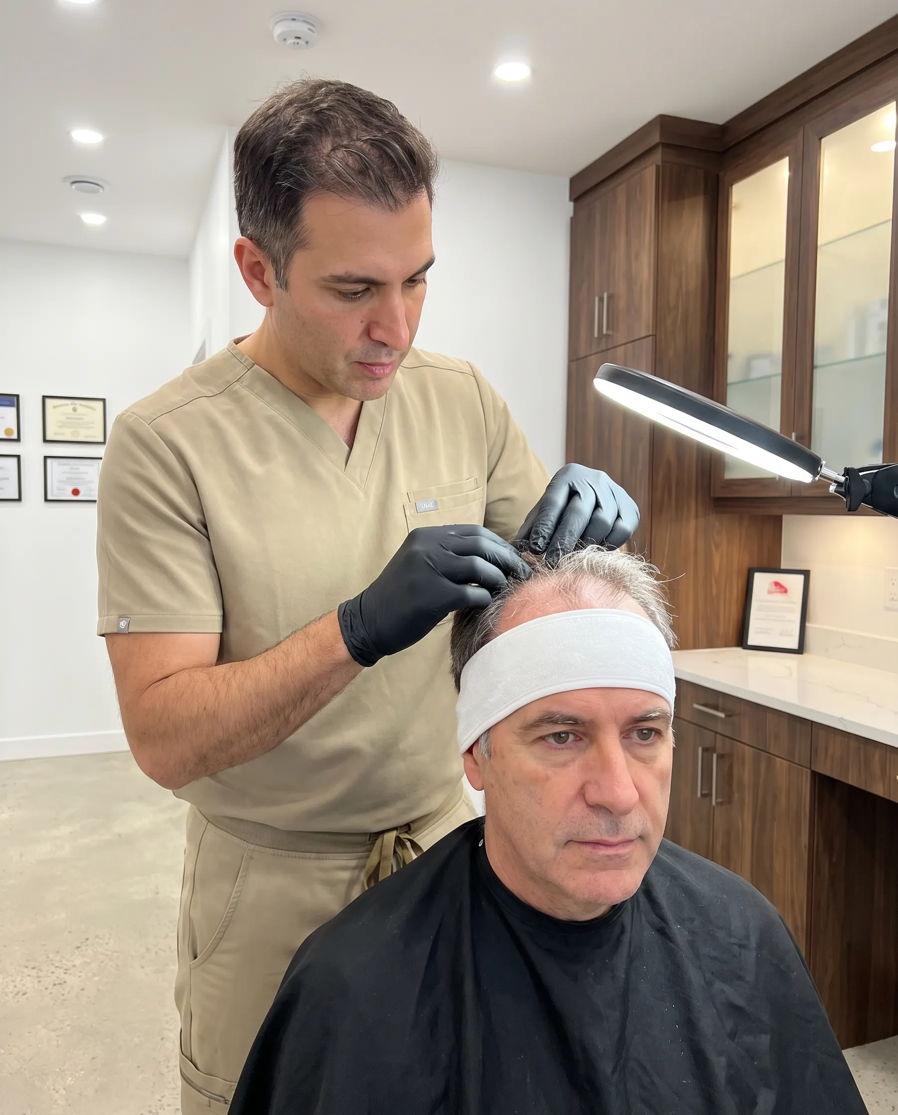 The scalp examined before a PRP session
